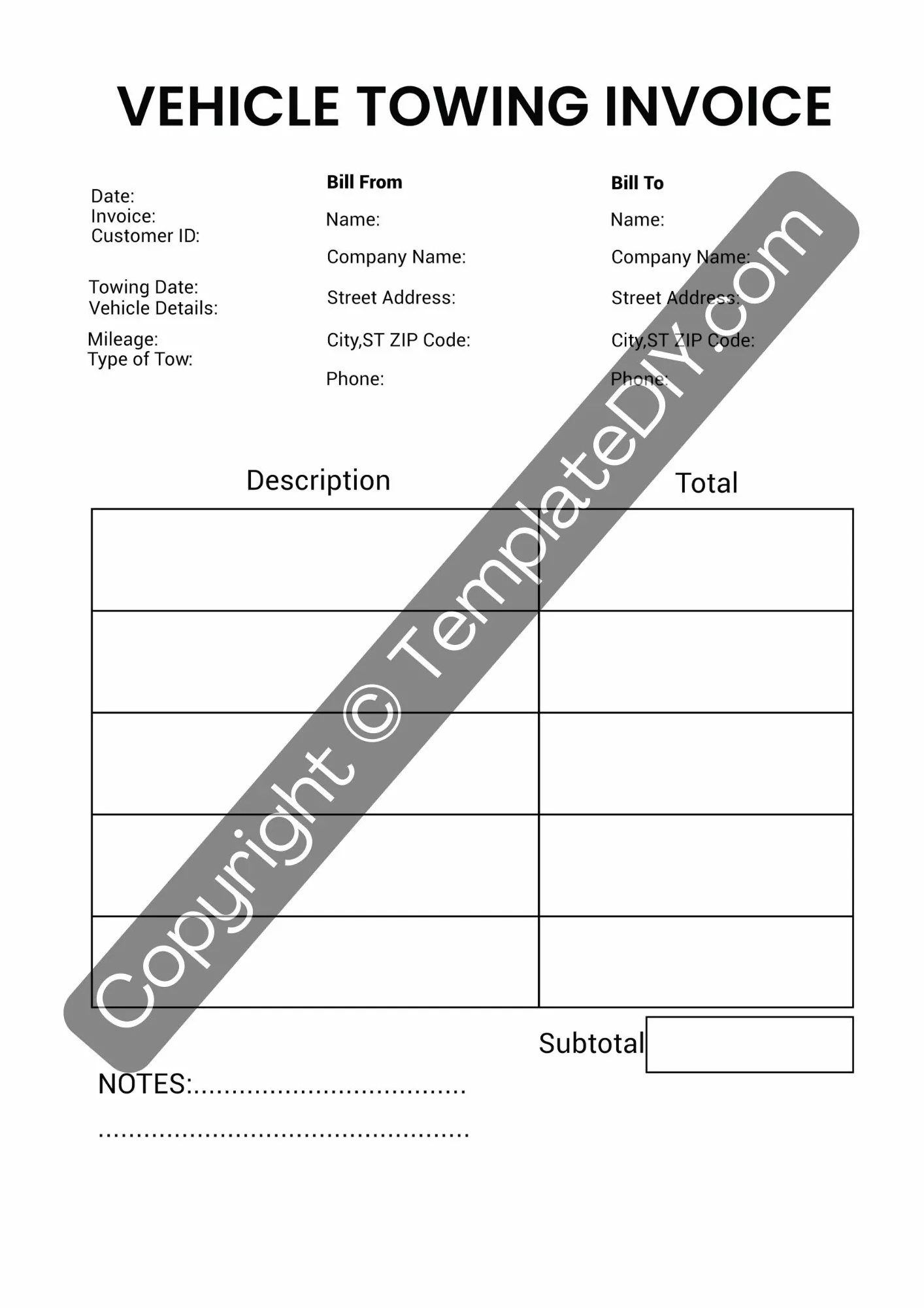 Printable Towing Invoices Ataglance Printable Calendar