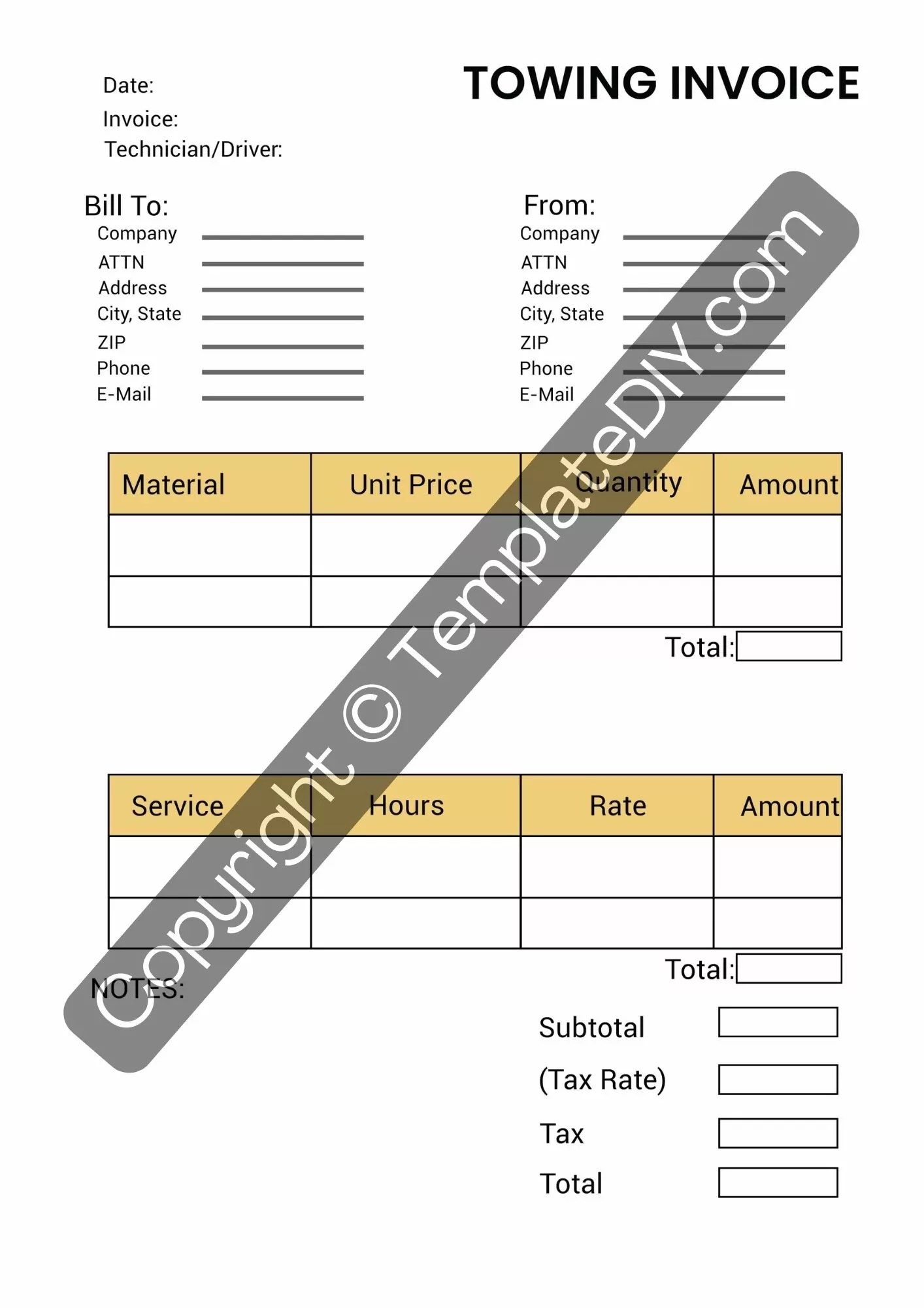 Printable Towing Invoices
