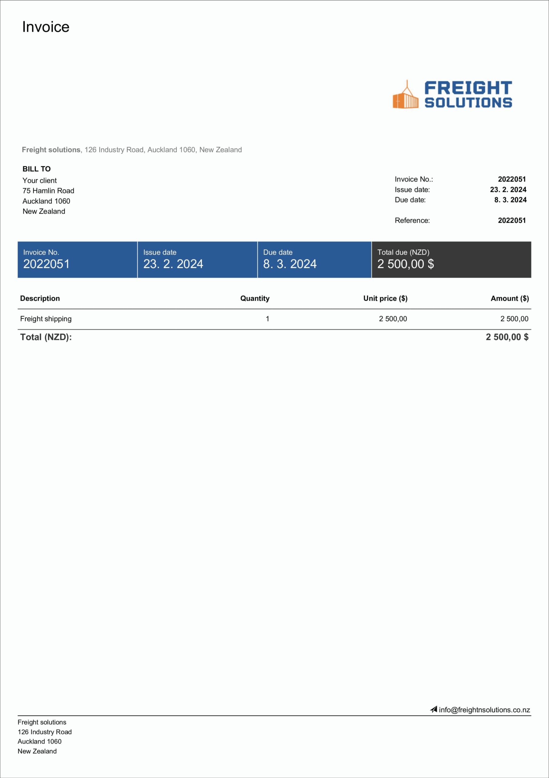 Printable Transport Invoice Template
