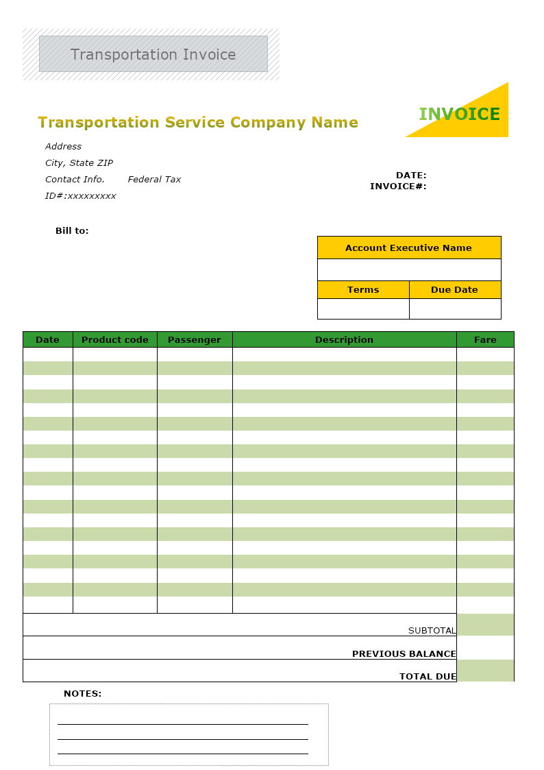 Printable Transport Invoice Template
