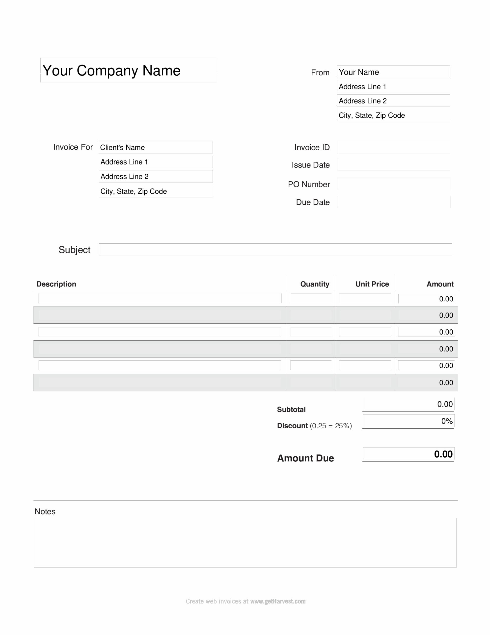 Printable Work Invoice