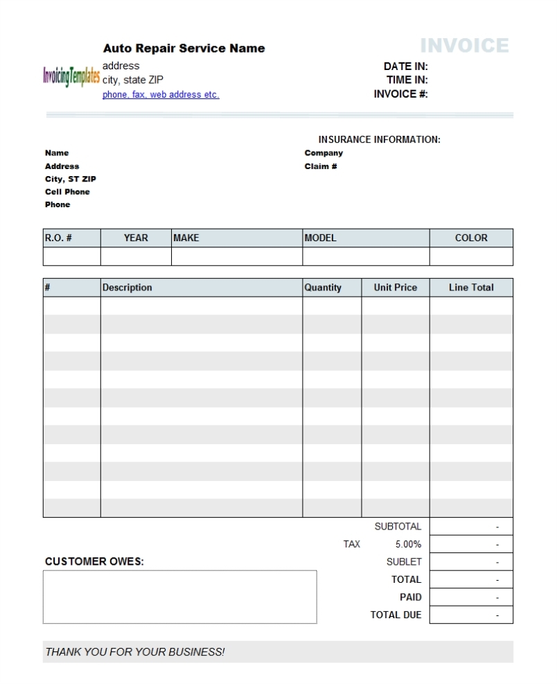 Quickbooks Invoice Template Excel Printable Receipt Template