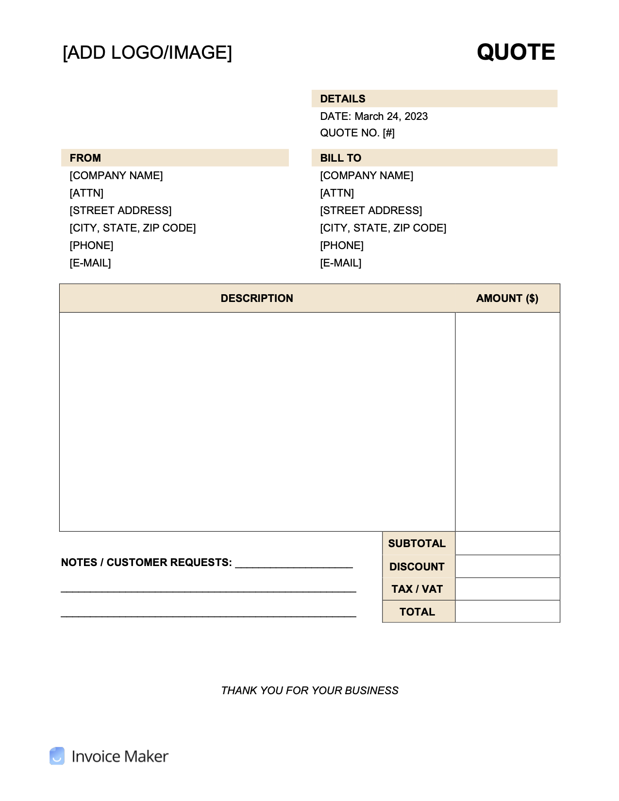 Quote Invoice Template Invoice Maker