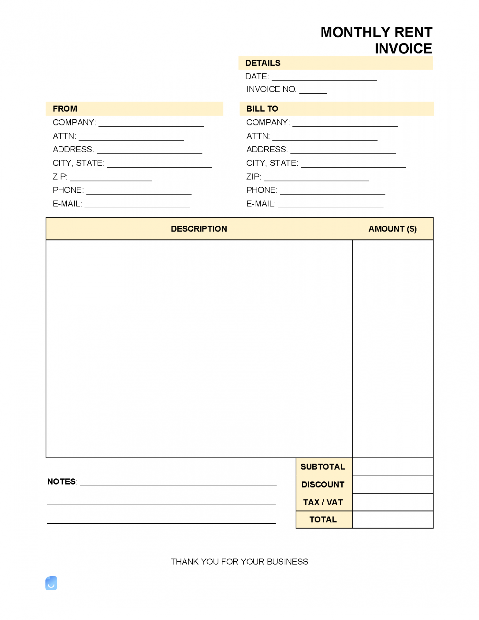 Rental Property Invoice Template