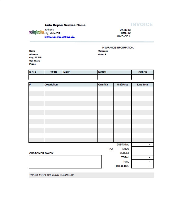 Repair Invoice Template Invoice Templates Free Word Templates