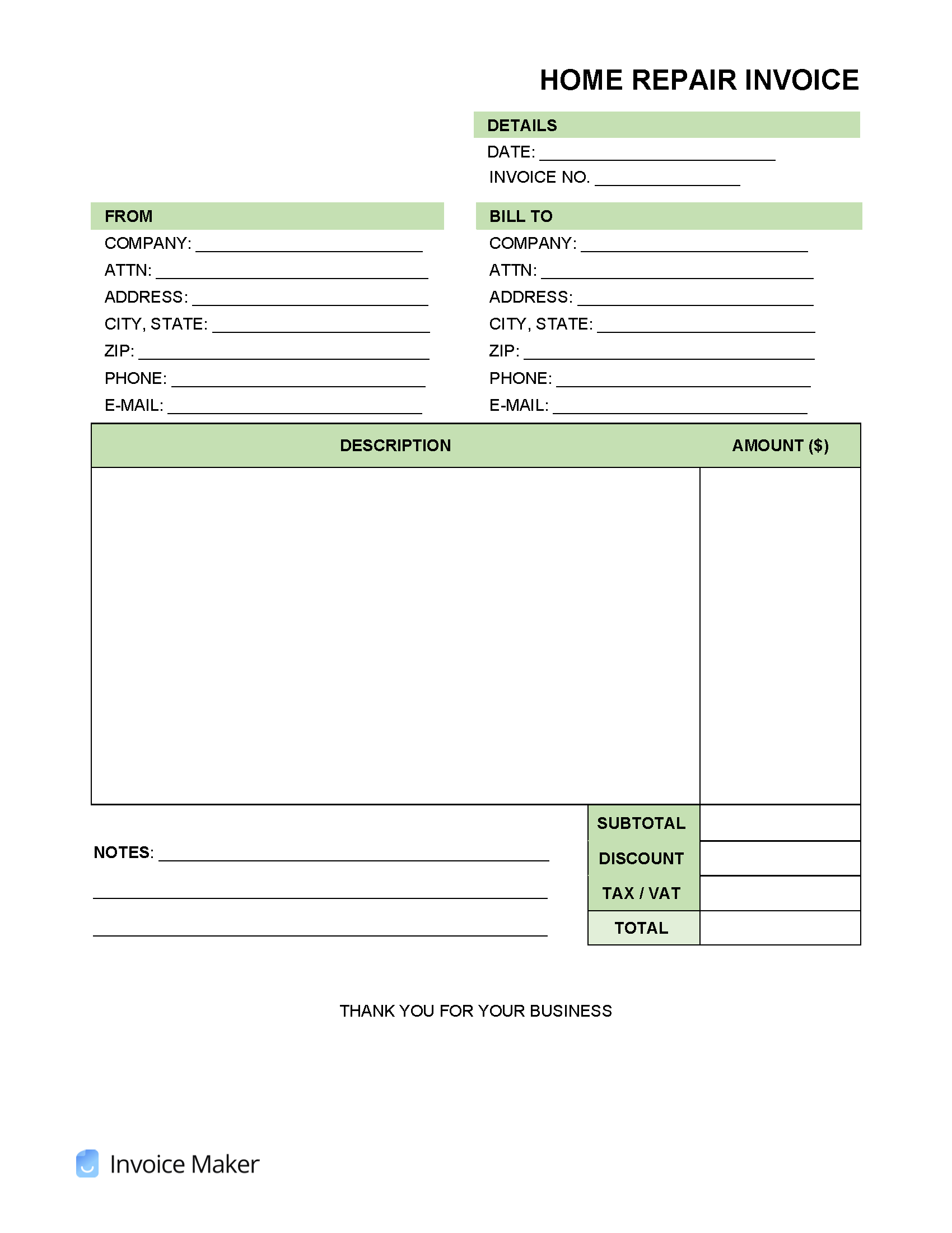 Repair Invoice Templates Invoice Maker