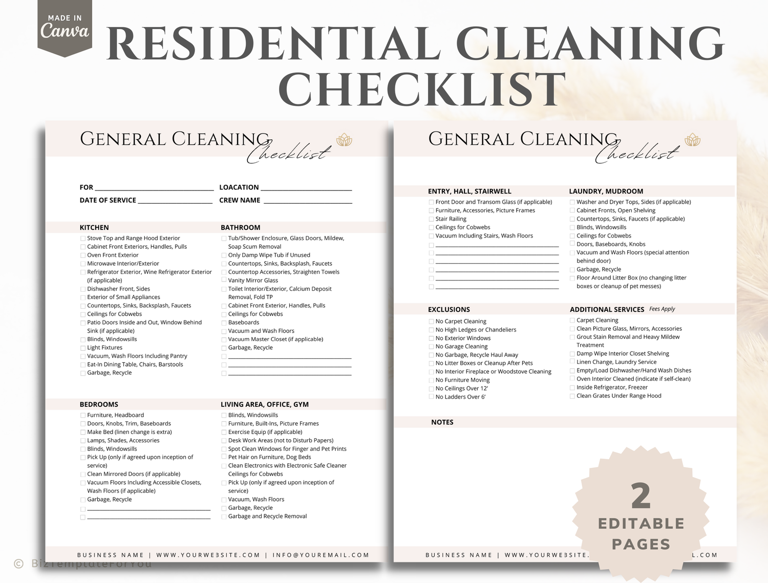 Residential General Cleaning Checklist Editable House Cleaning 