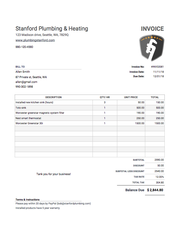 Sample Invoice Template Sample Invoice Template