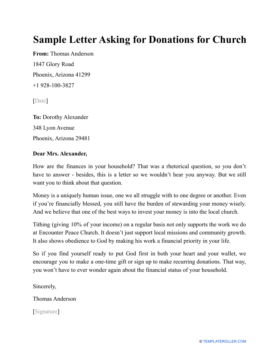 Sample Letter Asking For Donations For Church Download Printable PDF 