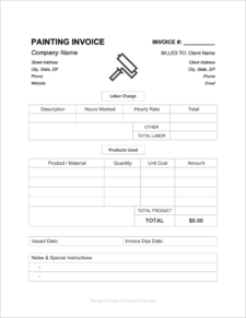 Sample Of Printable Painting Invoice Template Templateral