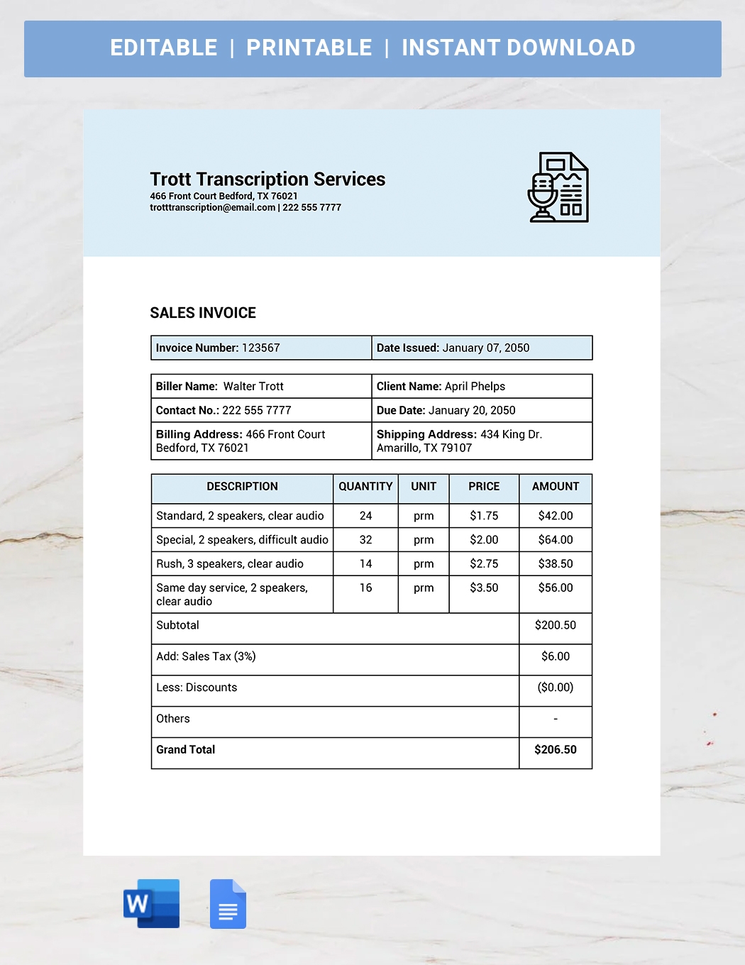 Self Employed Invoice Book Template Google Docs Word Template