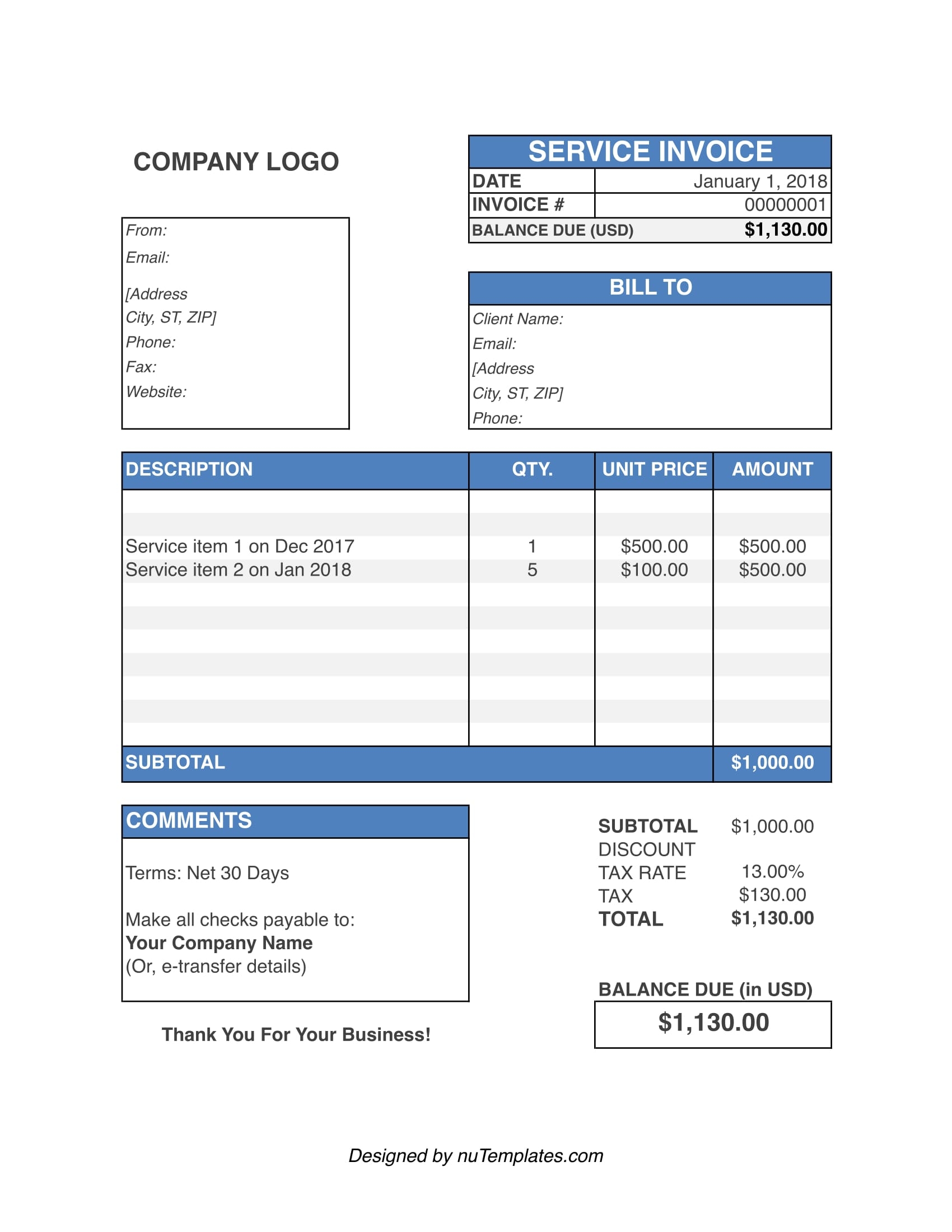 Service Invoice Template Service Invoices NuTemplates Service Invoice Template Service Invoices NuTemplates
