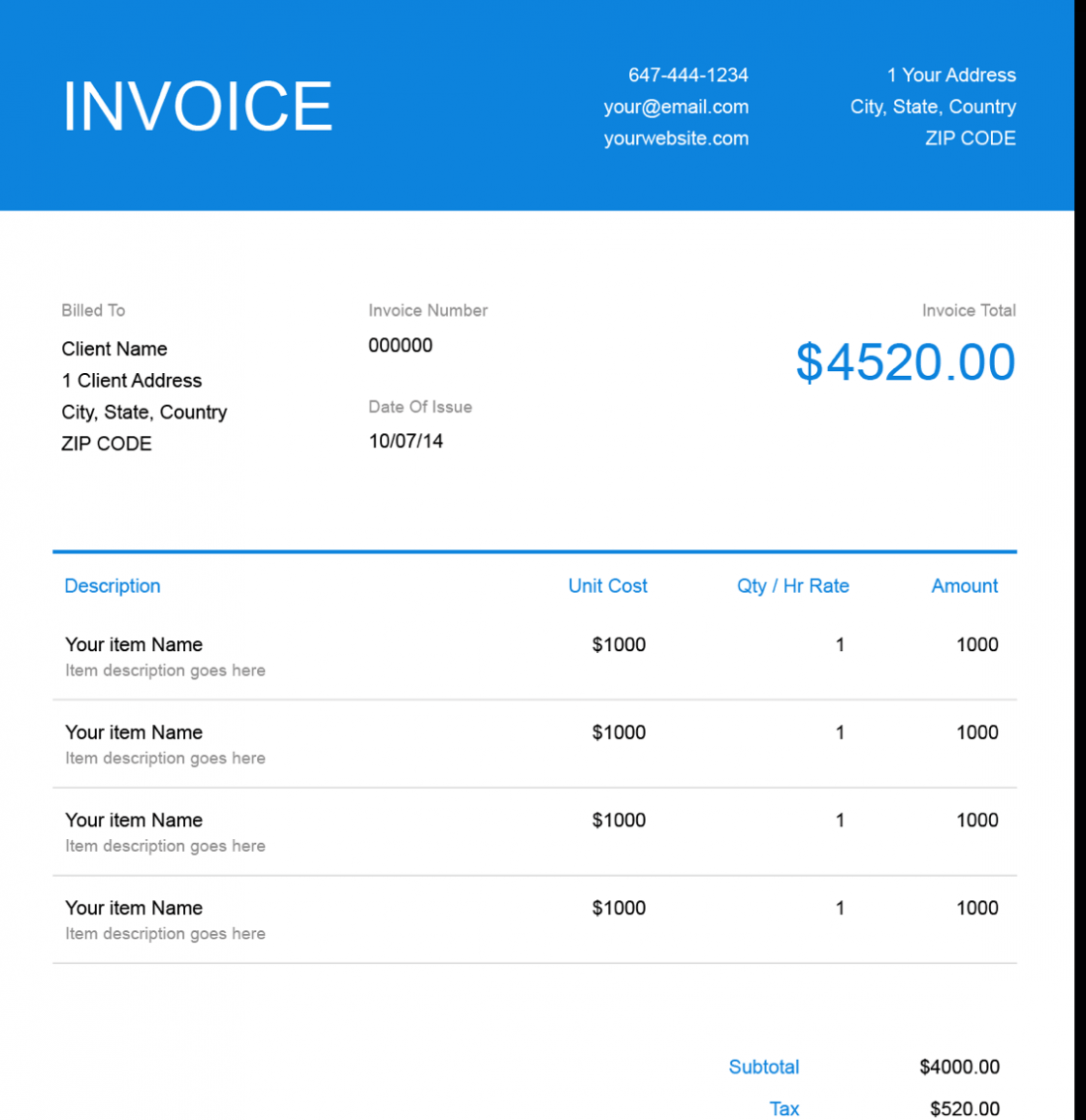 Services Rendered Invoice Template