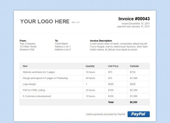 Simple HTML Invoice Template Worksheets Library