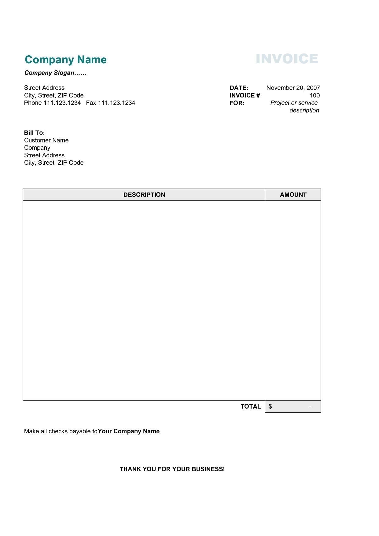 Simple Printable Invoice Template