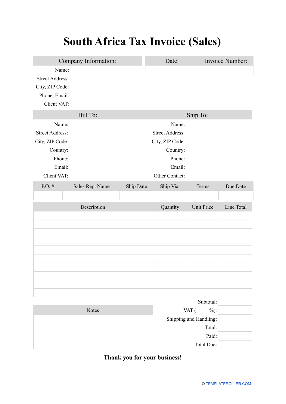 South Africa Sales Tax Invoice Template Fill Out Sign Online And 