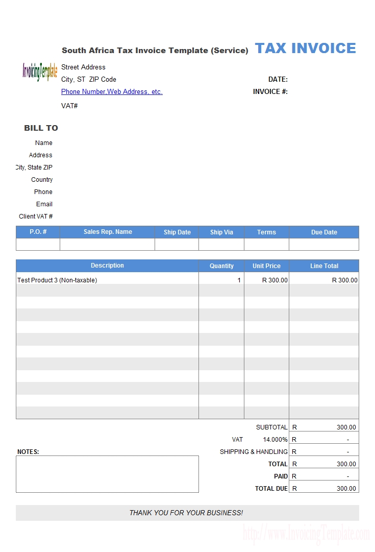 Tax Invoice Template South Africa Printable Receipt Template