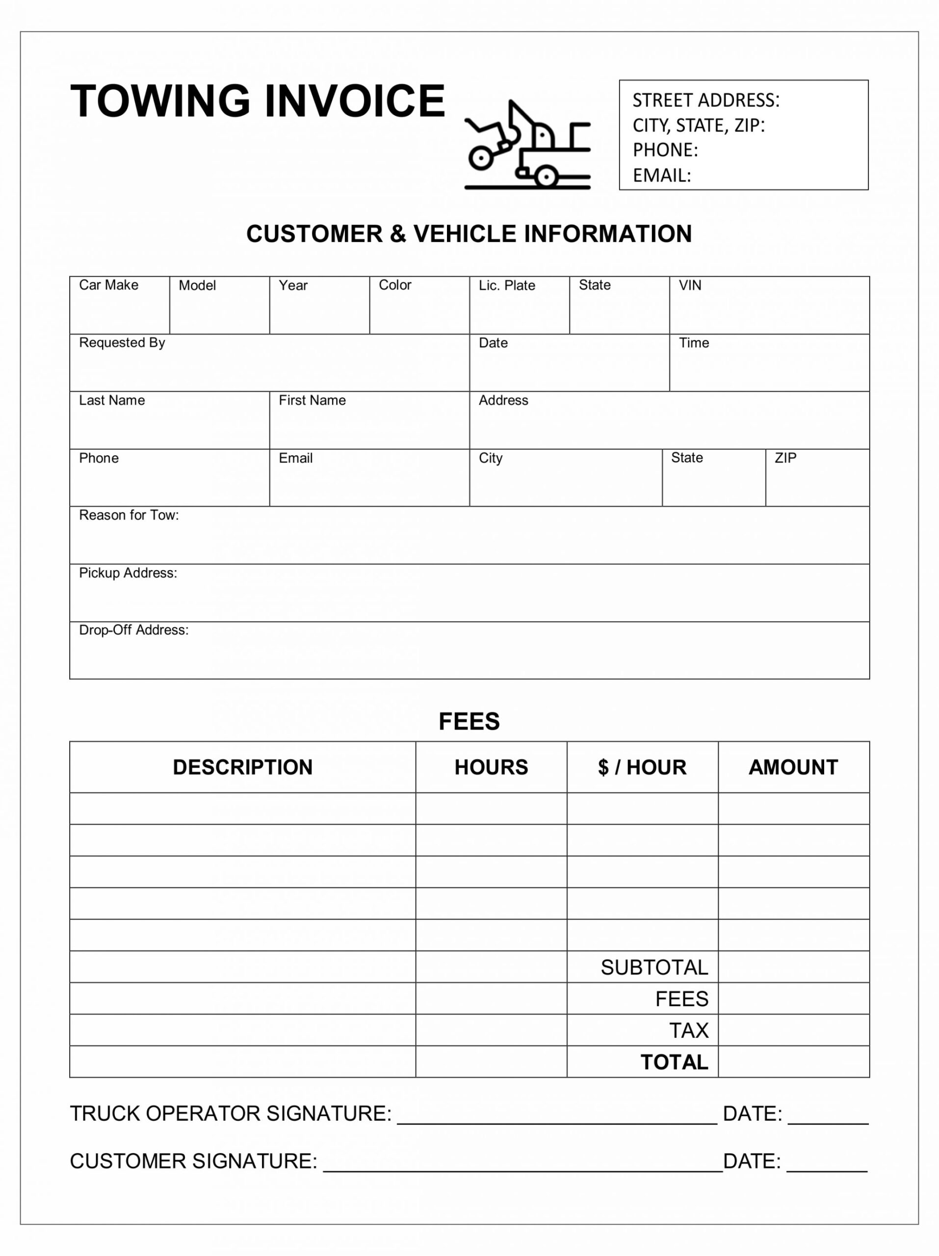 Tow Truck Invoice Template RichardBelcher Blog