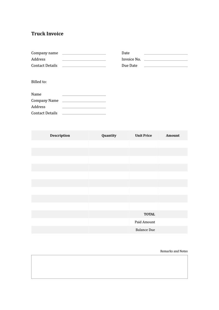 Truck Invoice Template