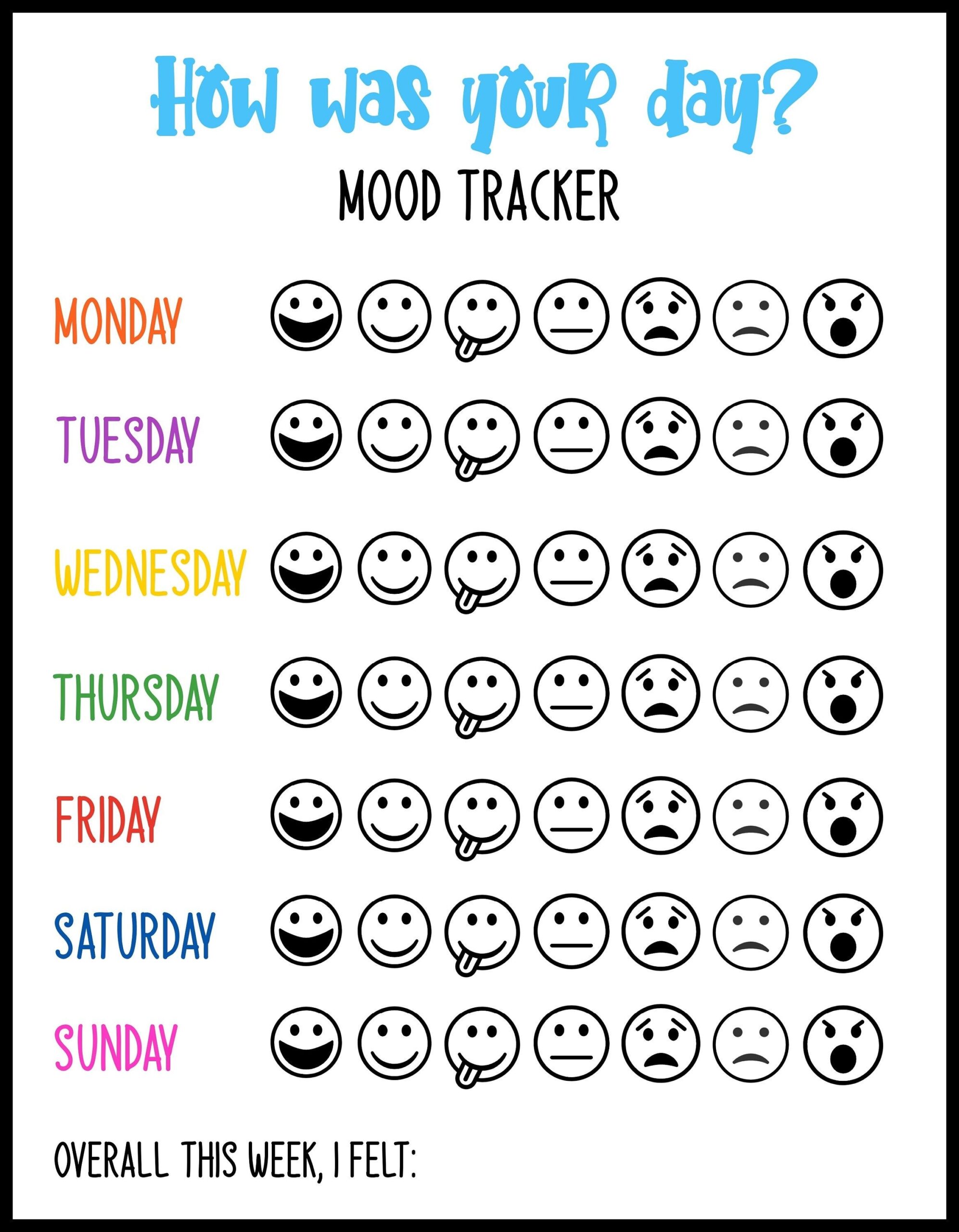 Weekly Mood Tracker Printable Instant Download Calendar Self Care For 
