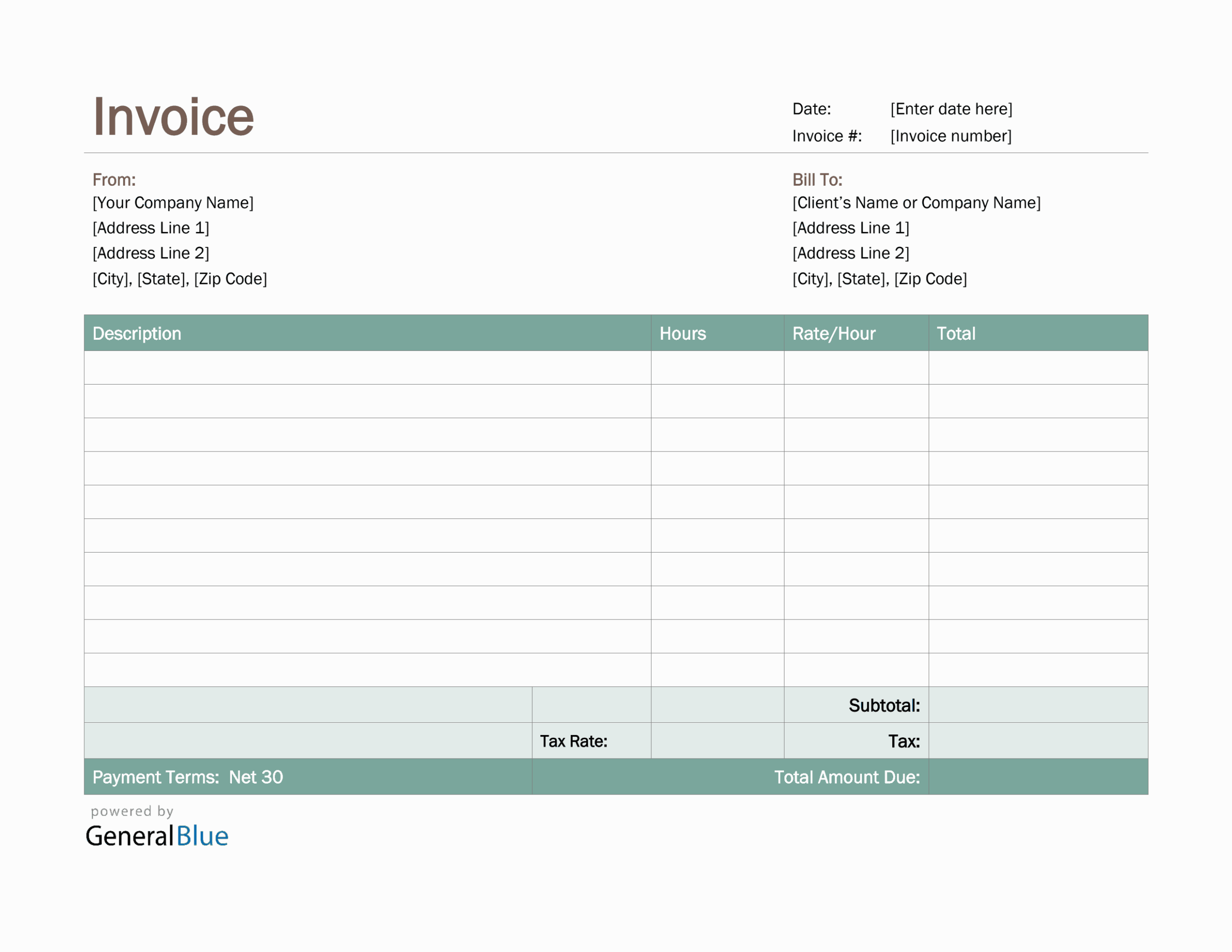 Word Invoice Template For U S Freelancers With Tax Green 