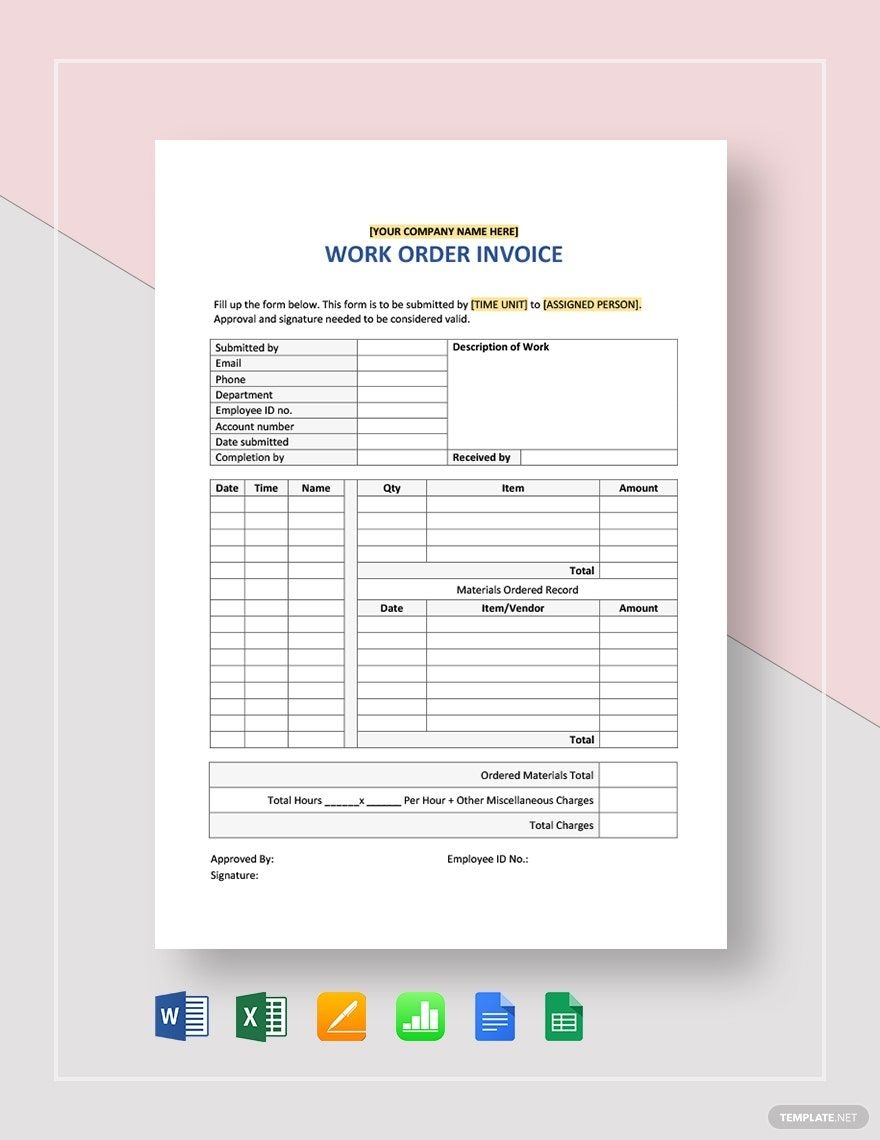 Work Order Invoice Template Download In Word Google Docs Excel 