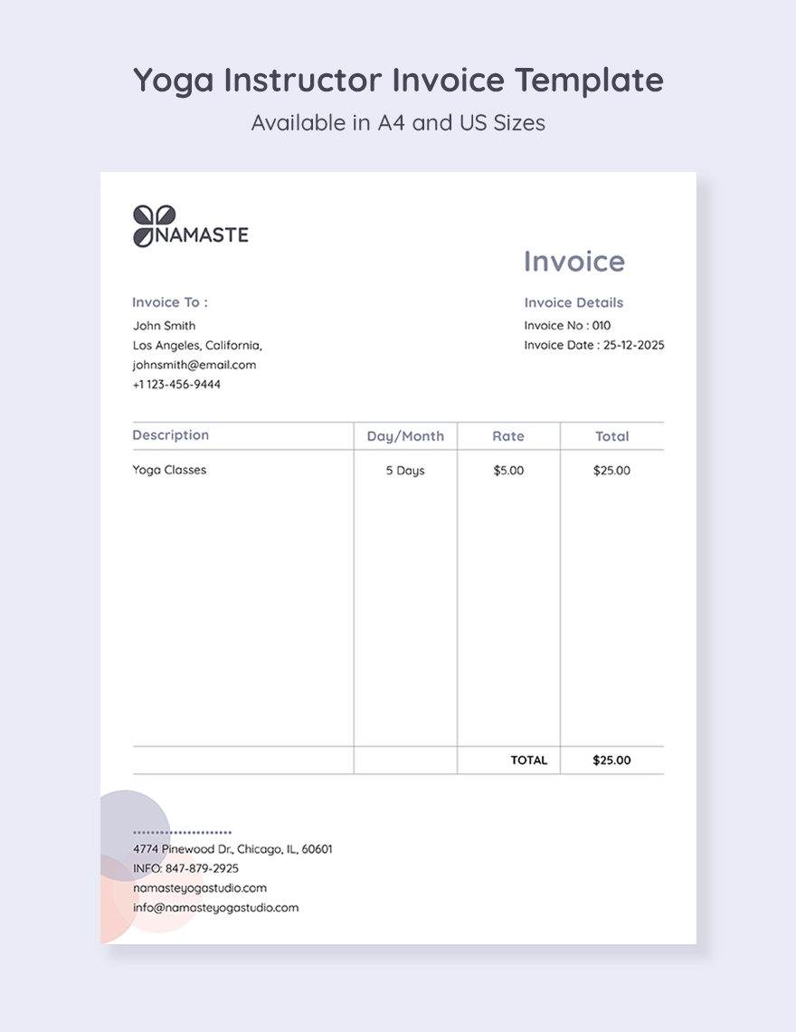 Yoga Instructor Invoice Template Google Docs Google Sheets 